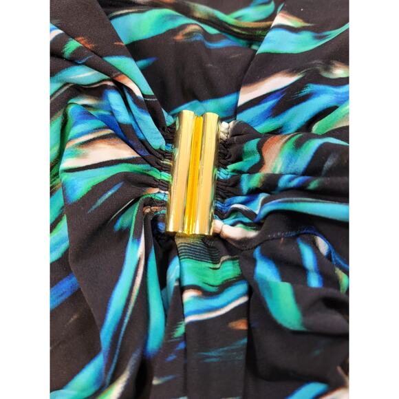 CALVIN KLEIN Womens Green/Blue/Black Wrap Style 3/4 Sleeve Dress Size 6 - Picture 8 of 10